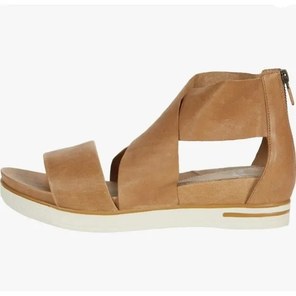 Eileen Fisher 10 Honey Sport Leather Wrap Back Zip Sandals