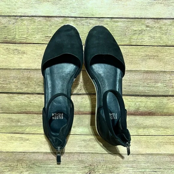Eileen Fisher Black Leather Ankle Strap Sandals
