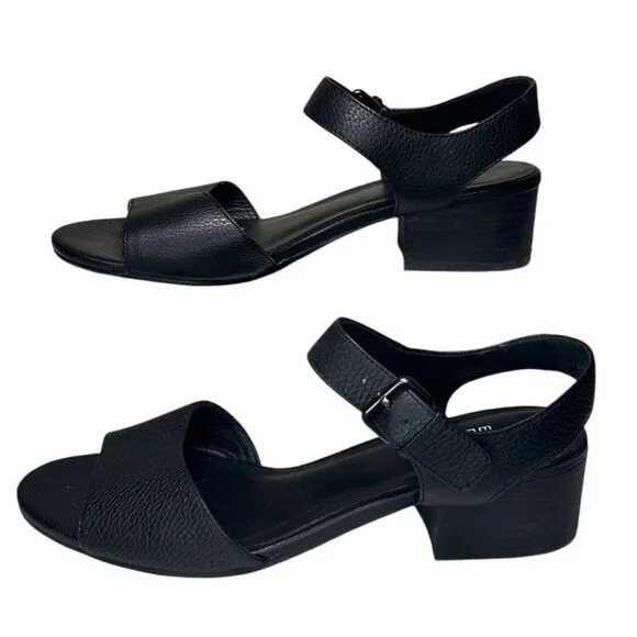 Eileen Fisher - Block Heeled Sandals, Strappy, Pebbled Leather - Size 8, Black