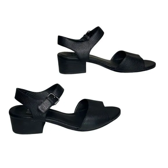 Eileen Fisher - Block Heeled Sandals, Strappy, Pebbled Leather - Size 8, Black
