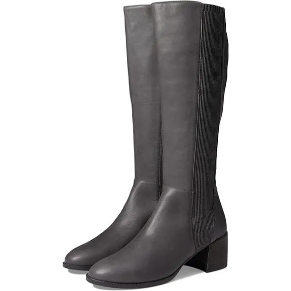 Eileen Fisher Gray Destry Knee High Leather Boots Women's Size 5 New Without Box