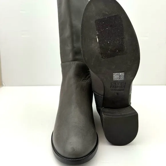 Eileen Fisher Gray Destry Leather Knee High Boots Women's 5 NEW