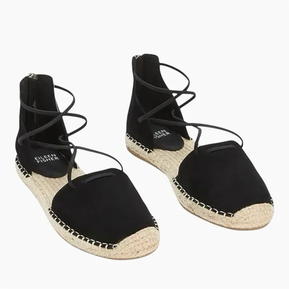 EILEEN FISHER | Lee d'Orsay Leather Lace-Up Espadrille Sandal Flats | Sz 8.5