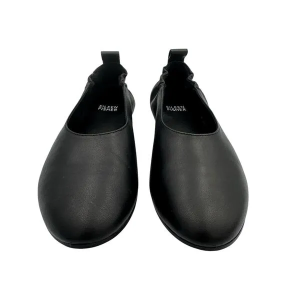 Eileen Fisher Naomi Soft Black Nappa Leather Pull On Comfort Simple Ballet Flats
