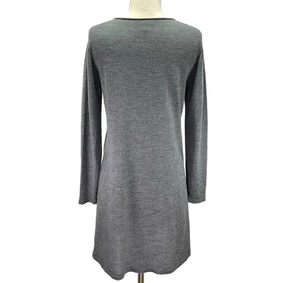 Eileen Fisher NEW Merino Wool Scoop-Neck Pullover Tunic Sweater Dress Gray Small