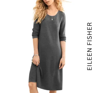 Eileen Fisher NEW Merino Wool Scoop-Neck Pullover Tunic Sweater Dress Gray Small