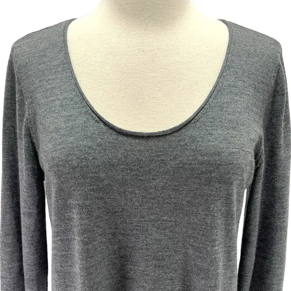 Eileen Fisher NEW Merino Wool Scoop-Neck Pullover Tunic Sweater Dress Gray Small