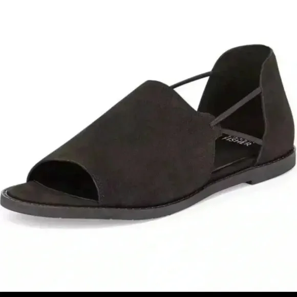 Eileen Fisher Spell Open-Toe d'Orsay Flats Size 8 Black Nubuck LIKE NEW