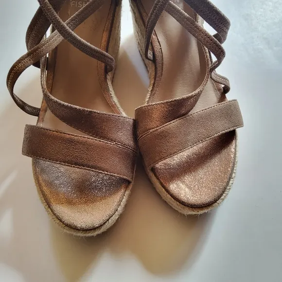 Eileen Fisher Wanda Strappy‎ Leather Wedge Espadrilles Sandals Size 6.5
