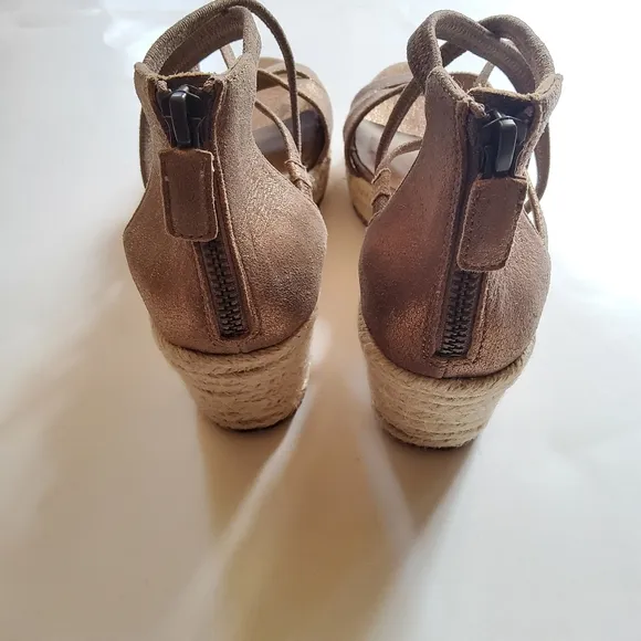 Eileen Fisher Wanda Strappy‎ Leather Wedge Espadrilles Sandals Size 6.5