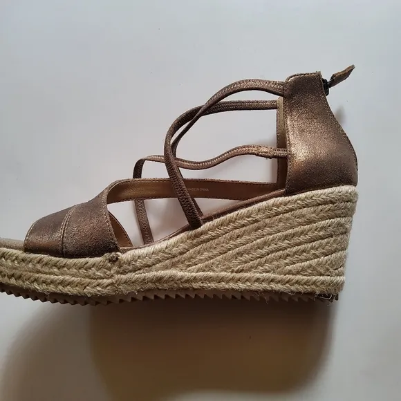 Eileen Fisher Wanda Strappy‎ Leather Wedge Espadrilles Sandals Size 6.5