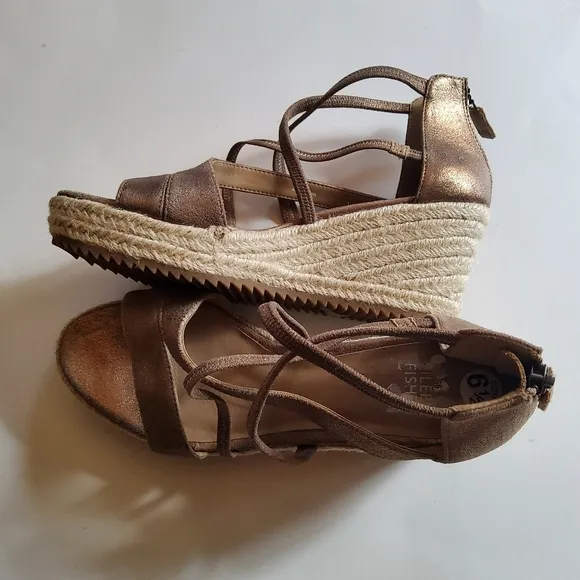Eileen Fisher Wanda Strappy‎ Leather Wedge Espadrilles Sandals Size 6.5
