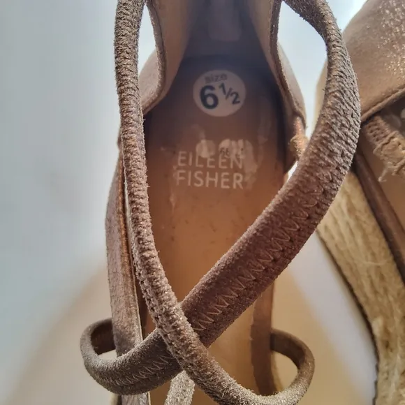 Eileen Fisher Wanda Strappy‎ Leather Wedge Espadrilles Sandals Size 6.5