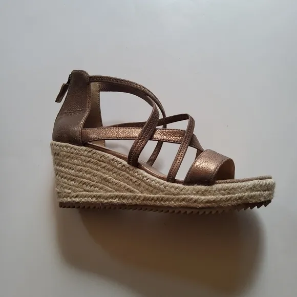 Eileen Fisher Wanda Strappy‎ Leather Wedge Espadrilles Sandals Size 6.5