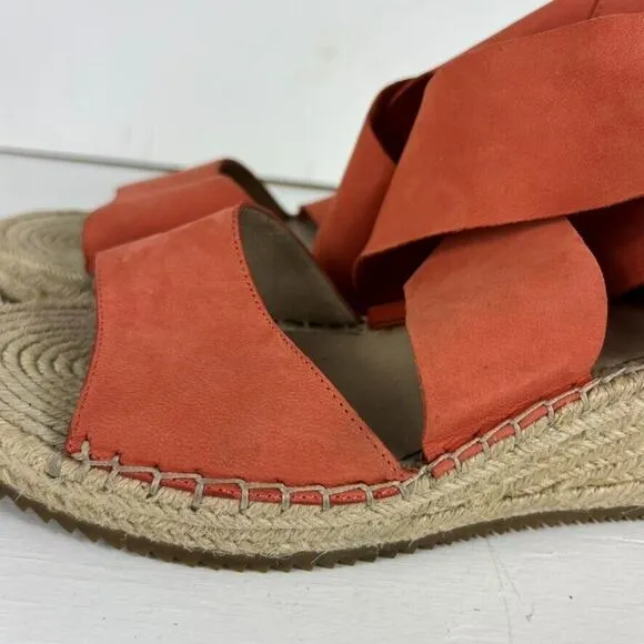 EILEEN FISHER Willow Tumbled Leather Wedge Espadrille Womens 11 Red Orange Heel