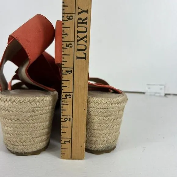 EILEEN FISHER Willow Tumbled Leather Wedge Espadrille Womens 11 Red Orange Heel