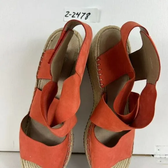 EILEEN FISHER Willow Tumbled Leather Wedge Espadrille Womens 11 Red Orange Heel