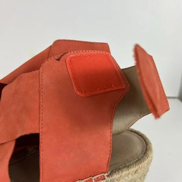 EILEEN FISHER Willow Tumbled Leather Wedge Espadrille Womens 11 Red Orange Heel