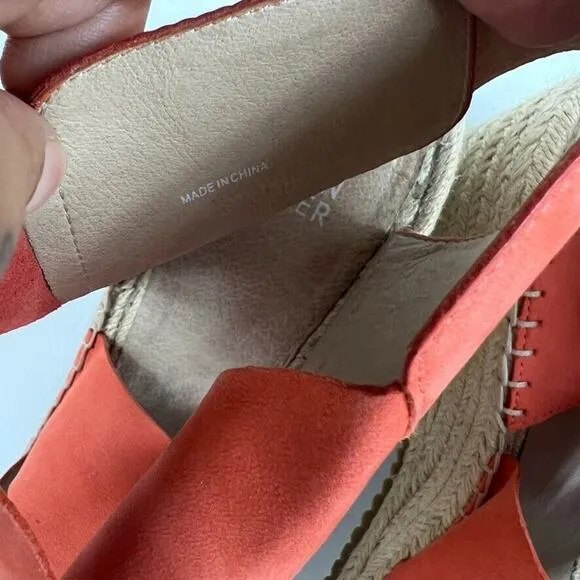 EILEEN FISHER Willow Tumbled Leather Wedge Espadrille Womens 11 Red Orange Heel