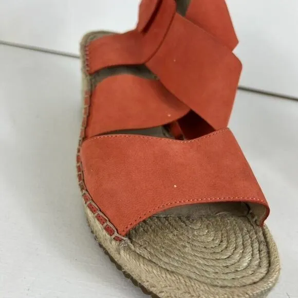EILEEN FISHER Willow Tumbled Leather Wedge Espadrille Womens 11 Red Orange Heel