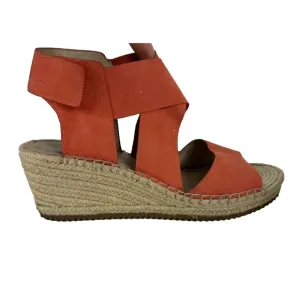 EILEEN FISHER Willow Tumbled Leather Wedge Espadrille Womens 11 Red Orange Heel