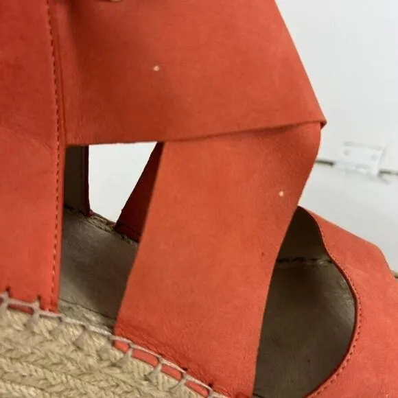 EILEEN FISHER Willow Tumbled Leather Wedge Espadrille Womens 11 Red Orange Heel
