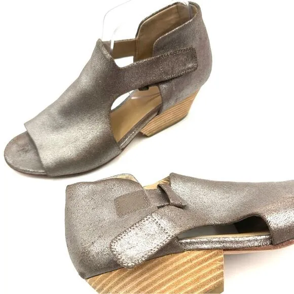 Eileen Fisher Women's Leather Ankle Strap Iris Metallic Pewter Sandals Shoes 8.5