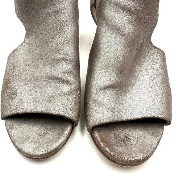 Eileen Fisher Women's Leather Ankle Strap Iris Metallic Pewter Sandals Shoes 8.5