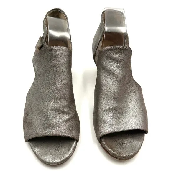 Eileen Fisher Women's Leather Ankle Strap Iris Metallic Pewter Sandals Shoes 8.5