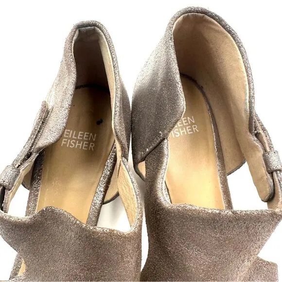 Eileen Fisher Women's Leather Ankle Strap Iris Metallic Pewter Sandals Shoes 8.5