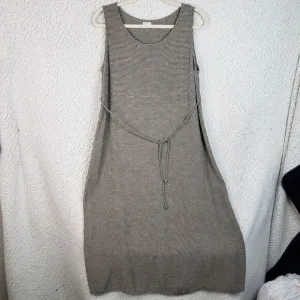 Eileen Fisher Womens Sleeveless Knit Midi Dress Belted Minimalist Black Beige