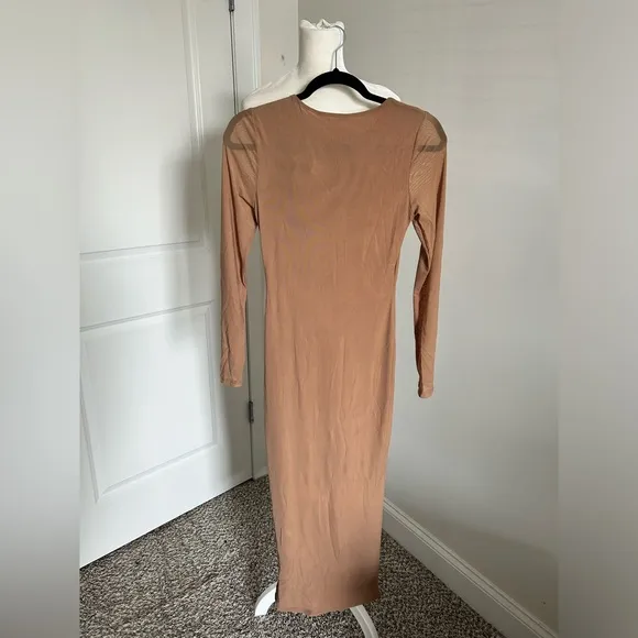Elegant Nude sequined flower embroidered dress