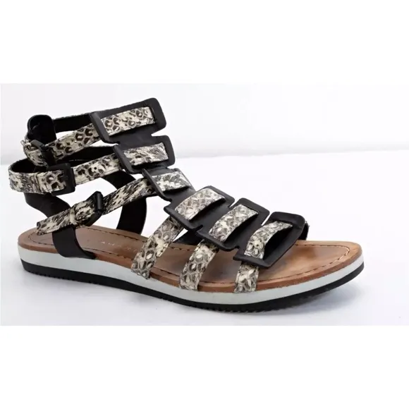 ELIE TAHARI Womens Black &amp; Beige Snakeskin Gladiator Strappy Flat Sandals 8/38