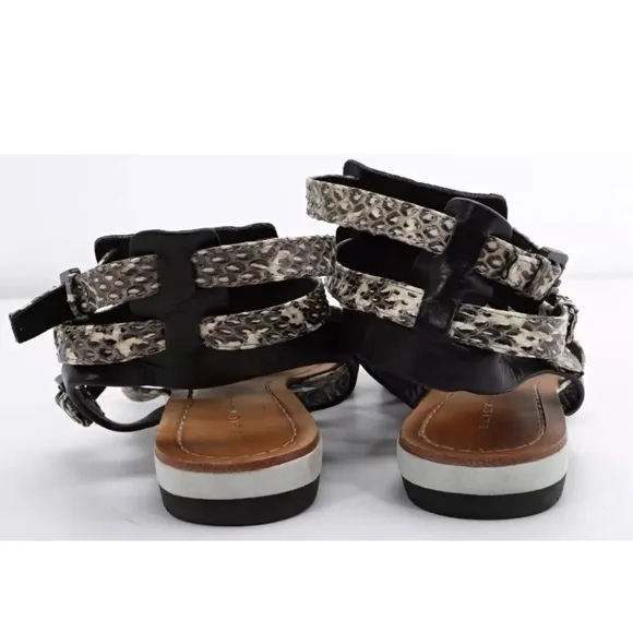ELIE TAHARI Womens Black &amp; Beige Snakeskin Gladiator Strappy Flat Sandals 8/38