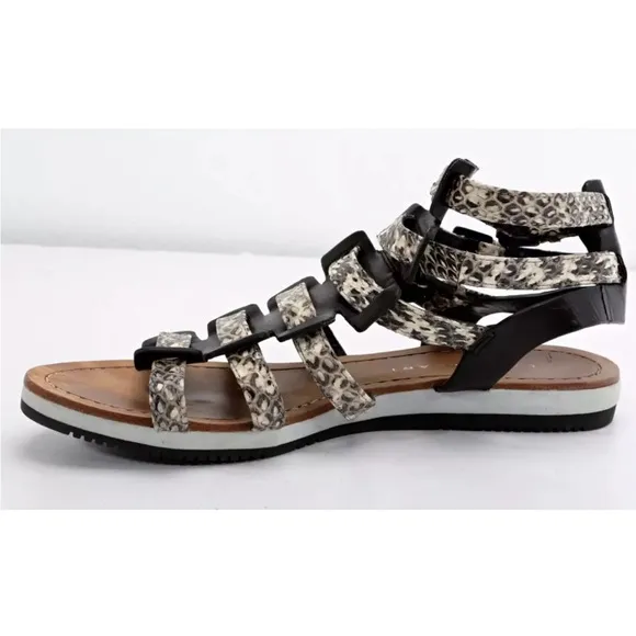 ELIE TAHARI Womens Black &amp; Beige Snakeskin Gladiator Strappy Flat Sandals 8/38
