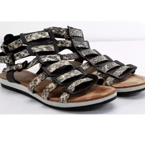 ELIE TAHARI Womens Black &amp; Beige Snakeskin Gladiator Strappy Flat Sandals 8/38
