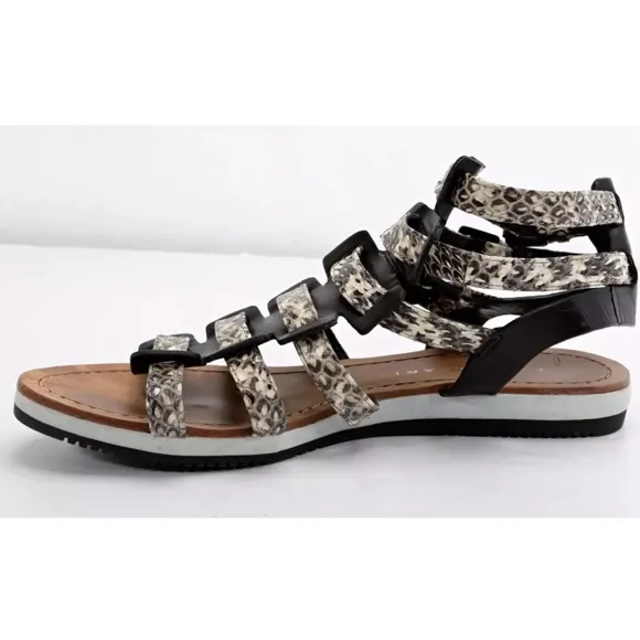 ELIE TAHARI Womens Black &amp; Beige Snakeskin Gladiator Strappy Flat Sandals 8/38