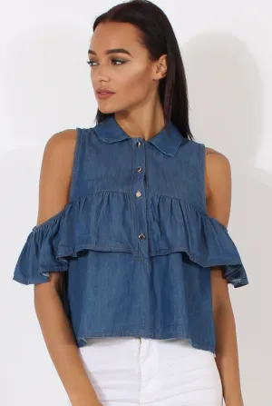 Elizabeth Shoulder Dark While supplies last Top Best deal - Cold Blue Denim