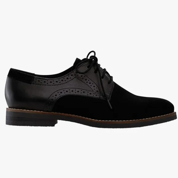 ellos Black Suede Leather Lace-Up Oxford Flats Sz 7.5 M