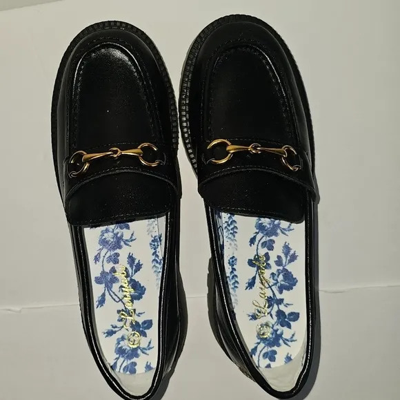 Embroidered Leather Chunky Heel Horsebit Loafers