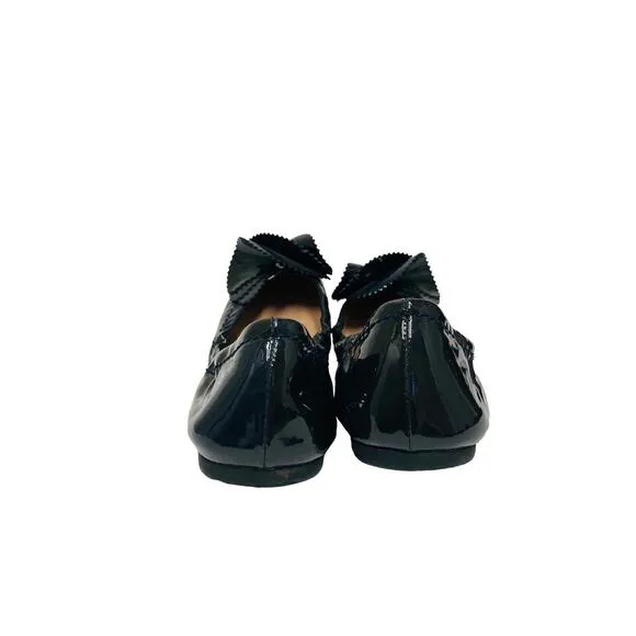 EMPORIO ARMANI Gray Leather Patent Bow Accent Ballet Stretch Flats Size EU 37.5