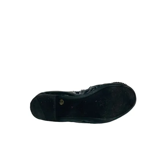 EMPORIO ARMANI Gray Leather Patent Bow Accent Ballet Stretch Flats Size EU 37.5