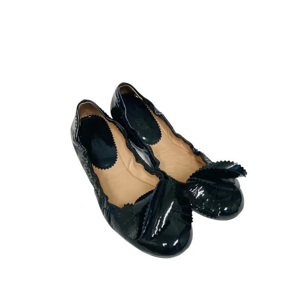 EMPORIO ARMANI Gray Leather Patent Bow Accent Ballet Stretch Flats Size EU 37.5