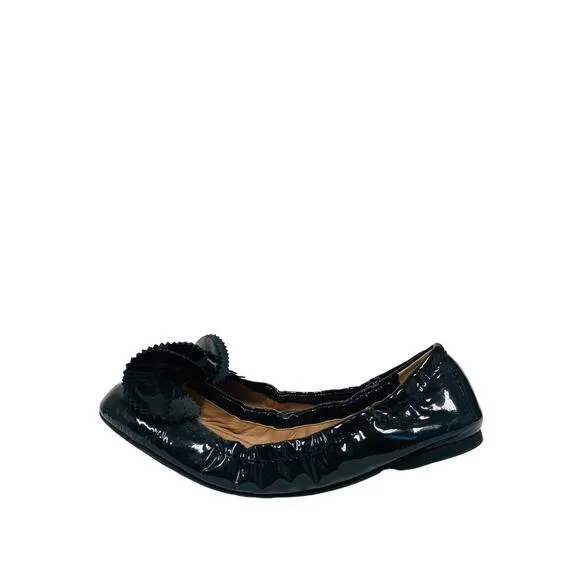EMPORIO ARMANI Gray Leather Patent Bow Accent Ballet Stretch Flats Size EU 37.5