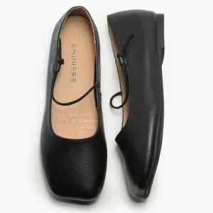 Empress Square Toe Flat Black Ballet Shoe Size EU 42 US 11