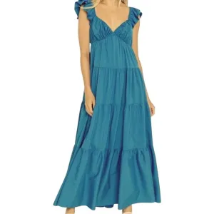 English Factory Ruffle Tiered Maxi Dress in Teal Size XS