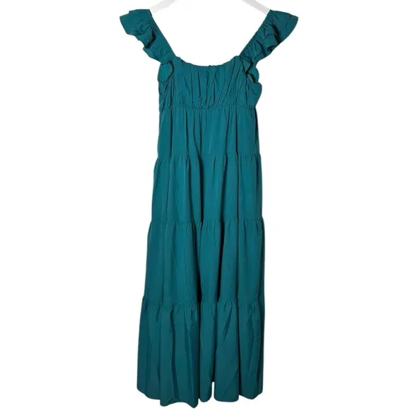 English Factory Ruffle Tiered Maxi Dress in Teal Size XS