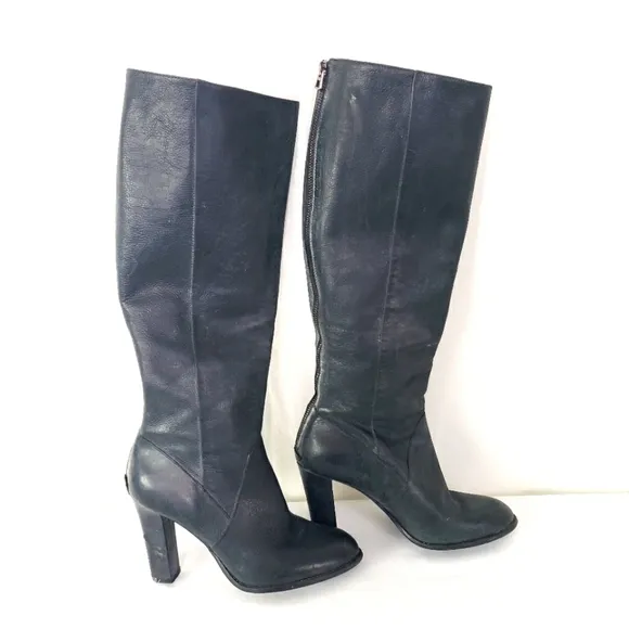 Enzo Angiolini black leather knee high boots back zip 4&quot; heel Size 8