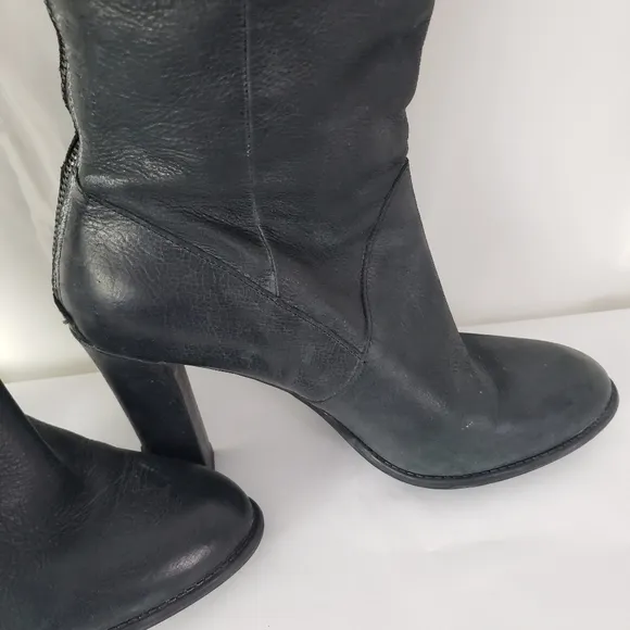 Enzo Angiolini black leather knee high boots back zip 4&quot; heel Size 8