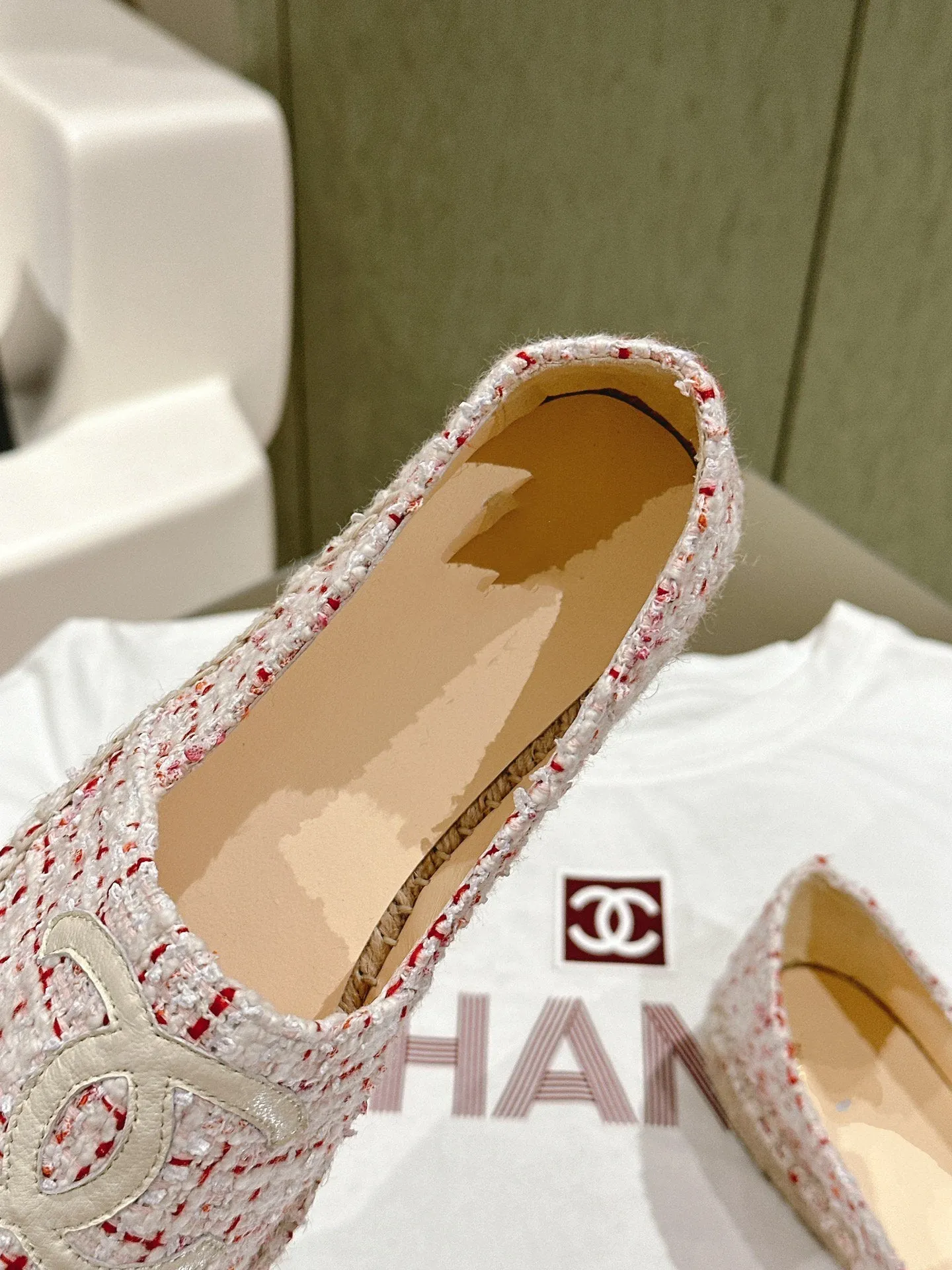 espadrilles white red tweed white calfskin